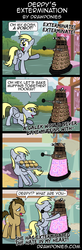 Size: 850x2578 | Tagged: safe, artist:drawponies, derpy hooves, doctor whooves, time turner, alien, pegasus, pony, g4, antagonist, apron, clothes, comic, crossover, dalek, doctor who, exterminate, female, food, mare, muffin, pointing, redemption, reformed, the doctor
