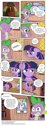 Size: 3419x9067 | Tagged: safe, artist:perfectblue97, derpy hooves, princess celestia, spike, twilight sparkle, alicorn, dragon, earth pony, pegasus, pony, comic:without magic, g4, book, bookshelf, comic, earth pony twilight, female, golden oaks library, implied fluttershy, implied pinkie pie, implied tyrant celestia, mare, poster