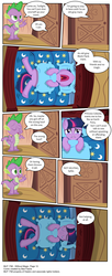 Size: 3419x8377 | Tagged: safe, artist:perfectblue97, spike, twilight sparkle, dragon, earth pony, pony, comic:without magic, g4, bed, blank flank, comic, crying, drama queen, earth pony twilight, golden oaks library, lying down, on back, pillow, sleeping