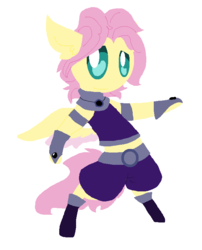 Size: 624x772 | Tagged: safe, artist:angelstar000, fluttershy, pony, g4, ask-thecolts, bipedal, butterscotch, clothes, cosplay, costume, crossover, midriff, request, rule 63, solo, starfire, starshy, teen titans