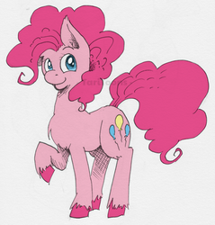 Size: 957x1000 | Tagged: safe, artist:taritoons, pinkie pie, g4, female, fluffy, hooves, looking at you, raised hoof, smiling, solo, traditional art, unshorn fetlocks