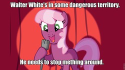 Size: 960x540 | Tagged: safe, cheerilee, earth pony, pony, g4, breaking bad, cheerilee pun, exploitable meme, female, image macro, lame joke, meme, meth, pun, solo, walter white