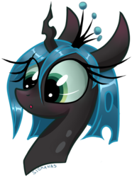 Size: 518x696 | Tagged: safe, artist:sigmanas, queen chrysalis, changeling, changeling queen, g4, :o, blushing, bust, crown, female, jewelry, portrait, regalia, solo, surprised, wide eyes