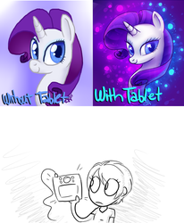 Size: 788x956 | Tagged: safe, artist:skippyrip, rarity, human, g4, comparison, duo, female, tablet