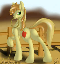 Size: 4465x4765 | Tagged: safe, artist:diction, braeburn, earth pony, pony, g4, absurd resolution, braebutt, butt, fence, male, mouth hold, plot, rope, solo, stallion