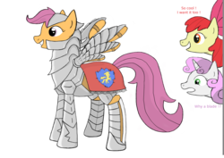 Size: 2480x1754 | Tagged: safe, artist:tilit11, apple bloom, scootaloo, sweetie belle, g4, armor, cutie mark crusaders, trio