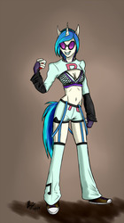 Size: 574x1024 | Tagged: safe, artist:bingodingo, dj pon-3, vinyl scratch, anthro, g4, female, pokémon, solo, team rocket