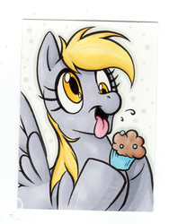 Size: 330x417 | Tagged: safe, artist:retrostarling, derpy hooves, pegasus, pony, g4, female, mare, muffin, solo