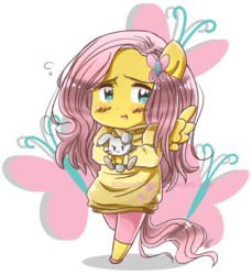 Size: 800x873 | Tagged: safe, artist:kikaru-studios, angel bunny, fluttershy, anthro, g4, ambiguous facial structure, chibi, female, solo