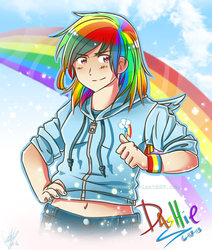 Size: 900x1063 | Tagged: safe, artist:kikaru-studios, rainbow dash, human, g4, female, humanized, solo, winged humanization