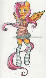 Size: 361x616 | Tagged: safe, fluttershy, anthro, g4, clothes, female, socks, solo, striped socks