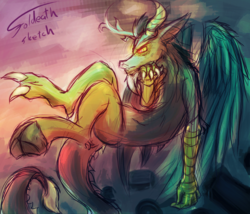 Size: 1280x1097 | Tagged: safe, artist:foldeath, discord, g4, floating, male, sketch, solo