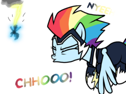 Size: 2048x1536 | Tagged: safe, artist:proponypal, rainbow dash, zapp, g4, power ponies (episode), humor, lightning, mucus, nostrils, power ponies, simple background, sneezing, sneezing fetish, solo, spray, superhero, transparent background