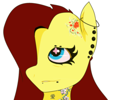 Size: 2000x1556 | Tagged: safe, artist:desolozzz, fluttershy, g4, female, piercing, solo, tattoo