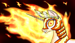 Size: 2671x1559 | Tagged: dead source, safe, artist:rex42, artist:tarreth, nightmare star, princess celestia, alicorn, pony, g4, angry, bloodshot eyes, catasterism, female, fire, mane of fire, rage, solo