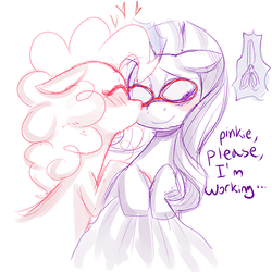 Size: 500x500 | Tagged: safe, artist:pyupew, pinkie pie, rarity, g4, female, glasses, kissing, lesbian, ship:raripie, shipping