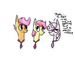 Size: 3200x3000 | Tagged: safe, artist:bozozo, apple bloom, scootaloo, sweetie belle, g4, bored, cutie mark crusaders, high res, necktie