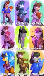 Size: 898x1530 | Tagged: safe, artist:drbdnv, octavia melody, crocodile, g4, american football, clothes, compilation, female, guitar, male, minecraft, pun, sherlock, sherlock holmes, socks, solo, spider-man, spock, star trek, vulcan salute