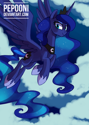 Size: 512x724 | Tagged: safe, artist:pepooni, princess luna, g4, female, flying, solo