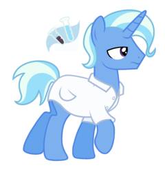 Size: 1288x1344 | Tagged: safe, artist:unoriginai, oc, oc only, oc:mixture, pony, unicorn, bad future, clothes, corrupt!verse, cutie mark, distant relative, lab coat, male, not rule 63, not trixie, scientist, solo, stallion, story included