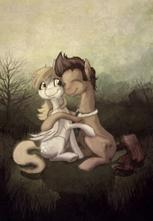 Size: 2835x4095 | Tagged: safe, artist:anemonepetal, derpy hooves, doctor whooves, time turner, earth pony, pegasus, pony, g4, female, hug, male, mare, ship:doctorderpy, shipping, smiling, straight