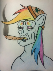 Size: 1936x2592 | Tagged: safe, artist:esnnoirlyltoc, rainbow dash, g4, 420, blunt, drugs, gaze upon my works ye mighty and despair, greatest internet moments, handsome squidward, male, marijuana, meme, perfection, spongebob squarepants, squidward tentacles, the two faces of squidward, traditional art