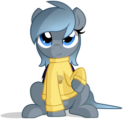 Size: 2748x2673 | Tagged: safe, artist:furrgroup, oc, oc only, oc:dreamscape, bat pony, pony, clothes, high res, looking at you, muffin, simple background, sitting, smiling, solo, sweater