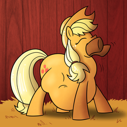 Size: 1024x1024 | Tagged: safe, artist:irateliterate, applejack, trenderhoof, earth pony, pony, g4, belly, female, fetish, male, mare, predajack, shipping, straight, trenderjack, vore