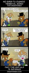 Size: 563x1420 | Tagged: safe, artist:drawponies, oc, oc only, oc:calamity, oc:littlepip, pegasus, pony, unicorn, fallout equestria, clothes, comic, fanfic, fanfic art, female, hat, horn, jumpsuit, male, mare, pipbuck, smiling, spanish, stallion, translation, vault suit, wasteland, wings