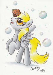 Size: 2480x3507 | Tagged: safe, artist:pumpkinkikile, derpy hooves, pegasus, pony, balancing, cute, derpabetes, female, mare, muffin, ponies balancing stuff on their nose, solo