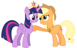 Size: 1132x705 | Tagged: safe, artist:missy12113, applejack, twilight sparkle, alicorn, pony, g4, princess twilight sparkle (episode), big crown thingy, element of honesty, female, mare, simple background, transparent background, twilight sparkle (alicorn), vector