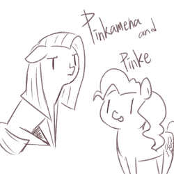 Size: 1000x1000 | Tagged: safe, artist:bones, pinkie pie, g4, duality, female, monochrome, pinkamena diane pie, pixiv, solo