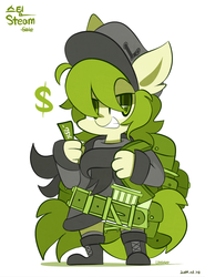 Size: 745x1005 | Tagged: safe, artist:php56, oc, oc only, anthro, anthro oc, cap, hat, money, ponified, solo, steam (software), summer sale