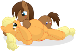 Size: 14400x9600 | Tagged: safe, artist:xniclord789x, applejack, oc, g4, absurd resolution, belly, big belly, blushing, boop, canon x oc, cute, eye contact, female, jackabetes, male, mommajack, nose wrinkle, noseboop, nuzzling, on side, preggo jack, pregnant, shipping, simple background, smiling, straight, transparent background, vector