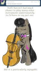 Size: 410x700 | Tagged: safe, artist:erthilo, octavia melody, earth pony, pony, ask octavia, g4, ask, bipedal, cello, eyes closed, female, mare, musical instrument, solo, tumblr