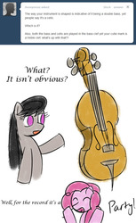 Size: 428x700 | Tagged: safe, artist:erthilo, octavia melody, pinkie pie, earth pony, pony, ask octavia, g4, ask, duo, duo female, female, mare, musical instrument, no pupils, tumblr