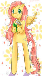 Size: 1056x1920 | Tagged: safe, artist:monicherrie, fluttershy, pony, g4, bipedal, female, flower, solo