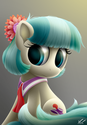 Size: 1750x2500 | Tagged: safe, artist:symbianl, coco pommel, earth pony, pony, g4, female, flower, flower in hair, mare, solo