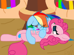 Size: 983x728 | Tagged: safe, artist:pokewarriormelodies, pinkie pie, rainbow dash, earth pony, pegasus, pony, fanfic:the party hasn't ended, g4, crying, death, empty eyes, fanfic, fanfic art, female, floppy ears, golden oaks library, lesbian, mare, on back, ship:pinkiedash, shipping