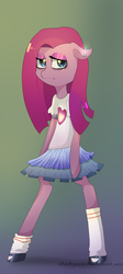 Size: 760x1704 | Tagged: safe, artist:gnidagovnida, pinkie pie, earth pony, semi-anthro, g4, clothes, female, floppy ears, heart, pinkamena diane pie, skirt, solo