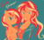 Size: 691x641 | Tagged: dead source, safe, artist:raichi, sunset shimmer, human, pony, unicorn, equestria girls, g4, duality, duo, human ponidox, limited palette, self ponidox