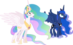 Size: 9780x6000 | Tagged: safe, artist:gamemasterluna, princess celestia, princess luna, alicorn, pony, equestria games (episode), g4, absurd resolution, duo, open mouth, shocked, simple background, spread wings, transparent background, vector
