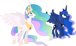 Size: 9780x6000 | Tagged: safe, artist:gamemasterluna, princess celestia, princess luna, alicorn, pony, equestria games, g4, absurd resolution, duo, female, mare, open mouth, royal sisters, shocked, siblings, simple background, sisters, spread wings, transparent background, vector