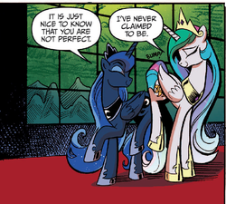 Size: 678x609 | Tagged: safe, artist:andy price, idw, official comic, princess celestia, princess luna, alicorn, pony, friendship is magic #20, g4, spoiler:comic, butt bump, butt to butt, butt touch, comic, cropped, female, height difference, long legs, mare, panel, slender, tall, thin