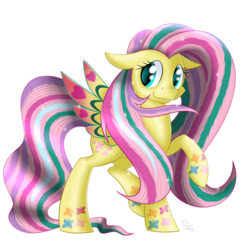 Size: 900x900 | Tagged: safe, artist:swanlullaby, fluttershy, g4, female, floppy ears, rainbow power, raised hoof, simple background, smiling, solo, transparent background