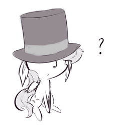 Size: 1192x1324 | Tagged: safe, artist:krucification, fluttershy, pony, g4, chibi, female, flutterbat, hat, monochrome, solo, top hat