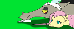 Size: 1000x400 | Tagged: safe, artist:mephew-j, discord, fluttershy, g4, female, male, ship:discoshy, shipping, straight