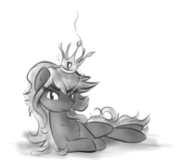 Size: 1021x957 | Tagged: safe, artist:krucification, oc, oc only, earth pony, pony, bedroom eyes, cigarette, crown, monochrome, smoking, solo