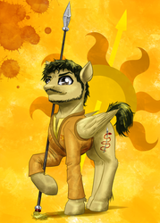Size: 1430x2000 | Tagged: safe, artist:mykegreywolf, pony, game of thrones, oberyn martell, ponified, solo, spear
