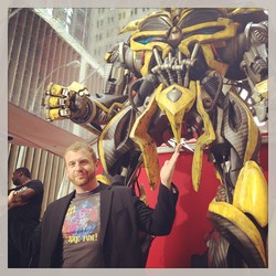 Size: 640x640 | Tagged: safe, pinkie pie, human, g4, bumblebee (transformers), clothes, irl, irl human, mike vogel, photo, t-shirt, transformers, transformers age of extinction